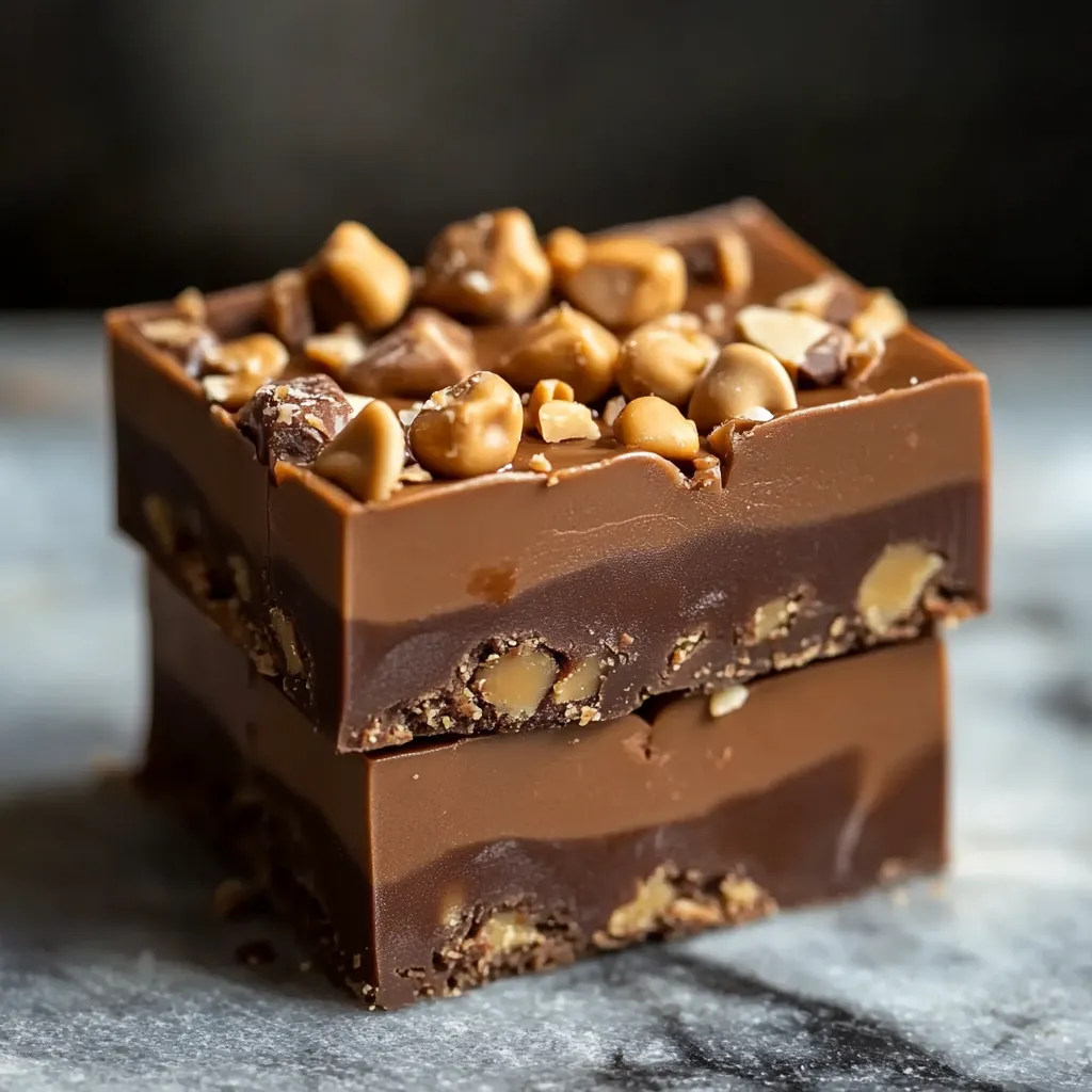 Un carré de gâteau au chocolat avec des noix sur le dessus.