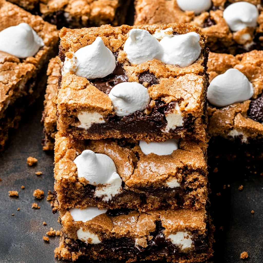 Un carré de gâteau au chocolat avec glaçage blanc et guimauves.