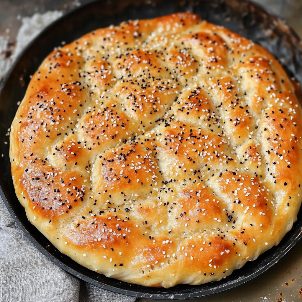 Un plat de pain aux graines de sésame.