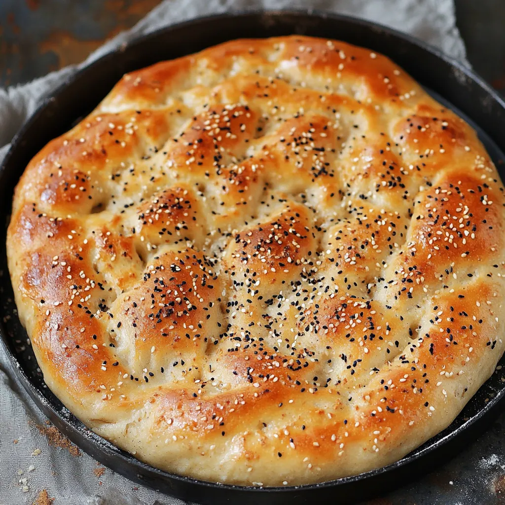 Un pain aux graines de sésame dans un plat.