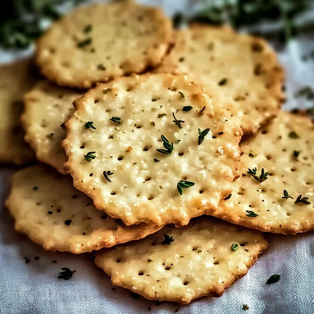 Une pile de biscuits salés garnis d’herbes.