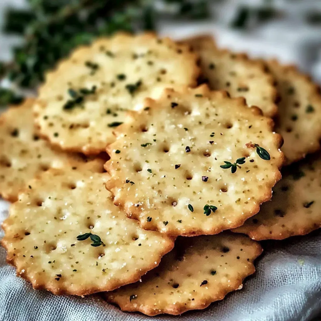 Crackers empilés couverts d’herbes fraîches.