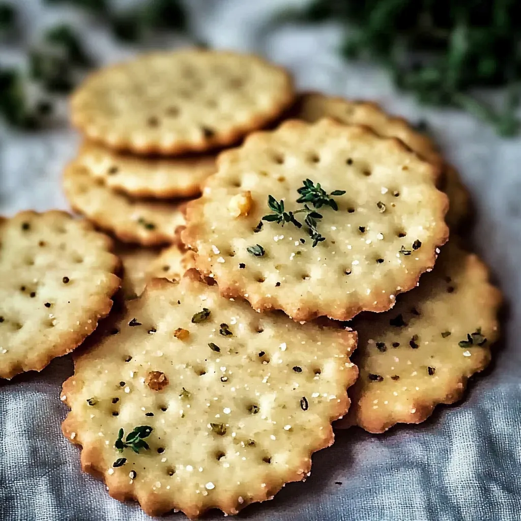Crackers empilés couverts d’herbes fraîches.