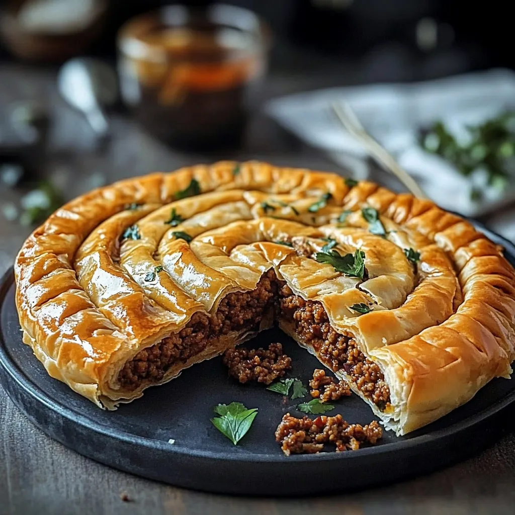Une part de tourte à la viande dans une assiette.