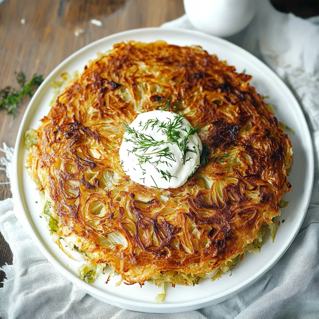 Une assiette garnie de chou poêlé nappé d’une sauce blanche.