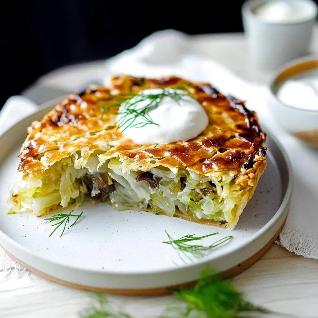 Part de gratin servie avec une cuillerée de crème dessus.