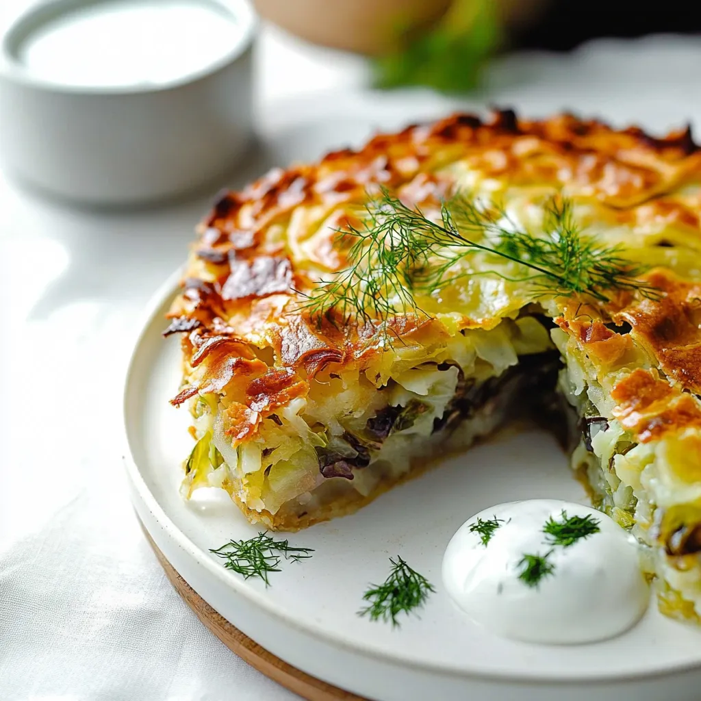 Une part de gratin servie avec une touche de crème.