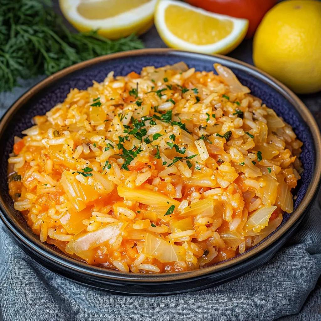 Bol de riz aux légumes et quartiers de citron.