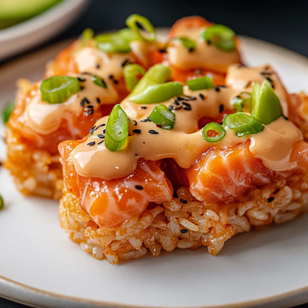 Une assiette avec du riz et poisson sur le dessus.