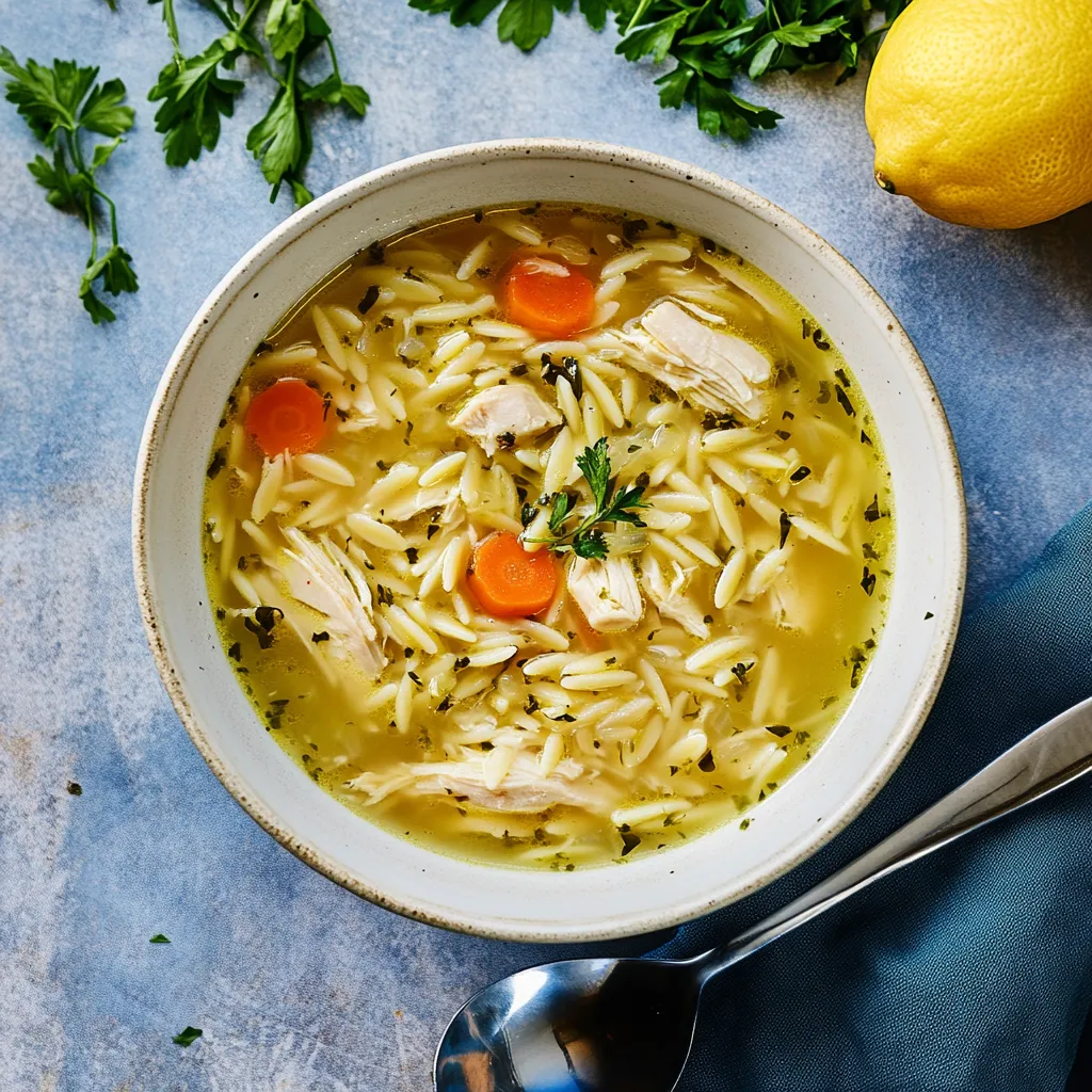 Un bol de soupe au riz, carottes et poulet.