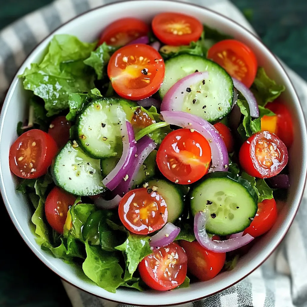 Un bol de légumes avec concombre, tomates et salade verte.