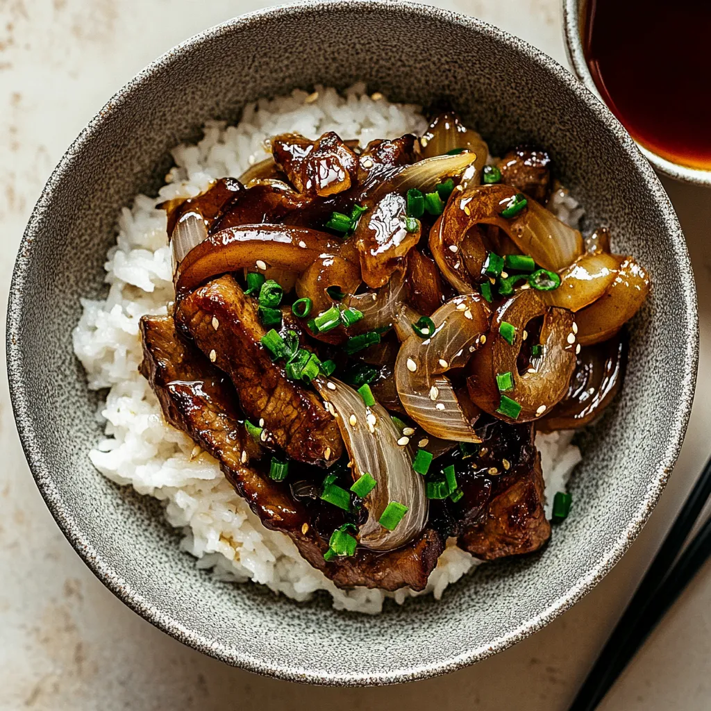 Un bol de riz avec du bœuf sauté.