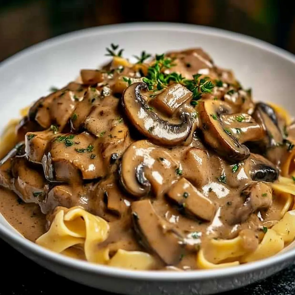 Un bol de champignons et pâtes.