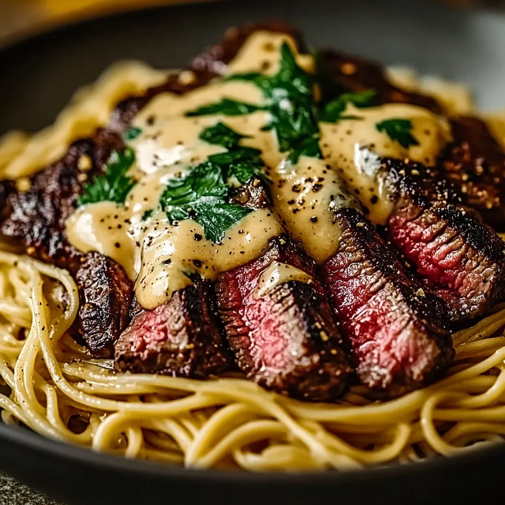 Une assiette de pâtes avec viande et nouilles.