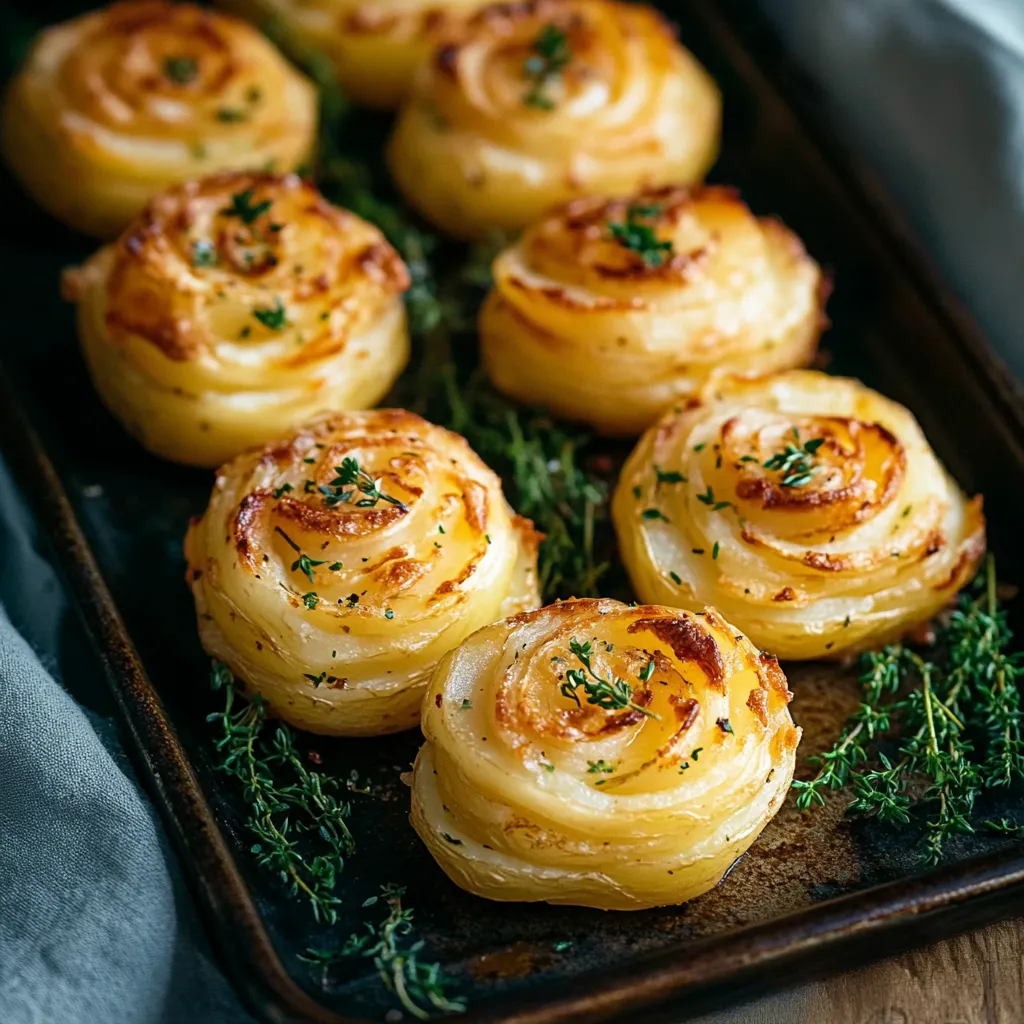 Une plaque garnie de pommes duchesse dorées prêtes à être servies.