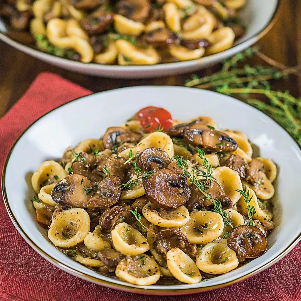 Un bol de pâtes aux champignons et tomates.