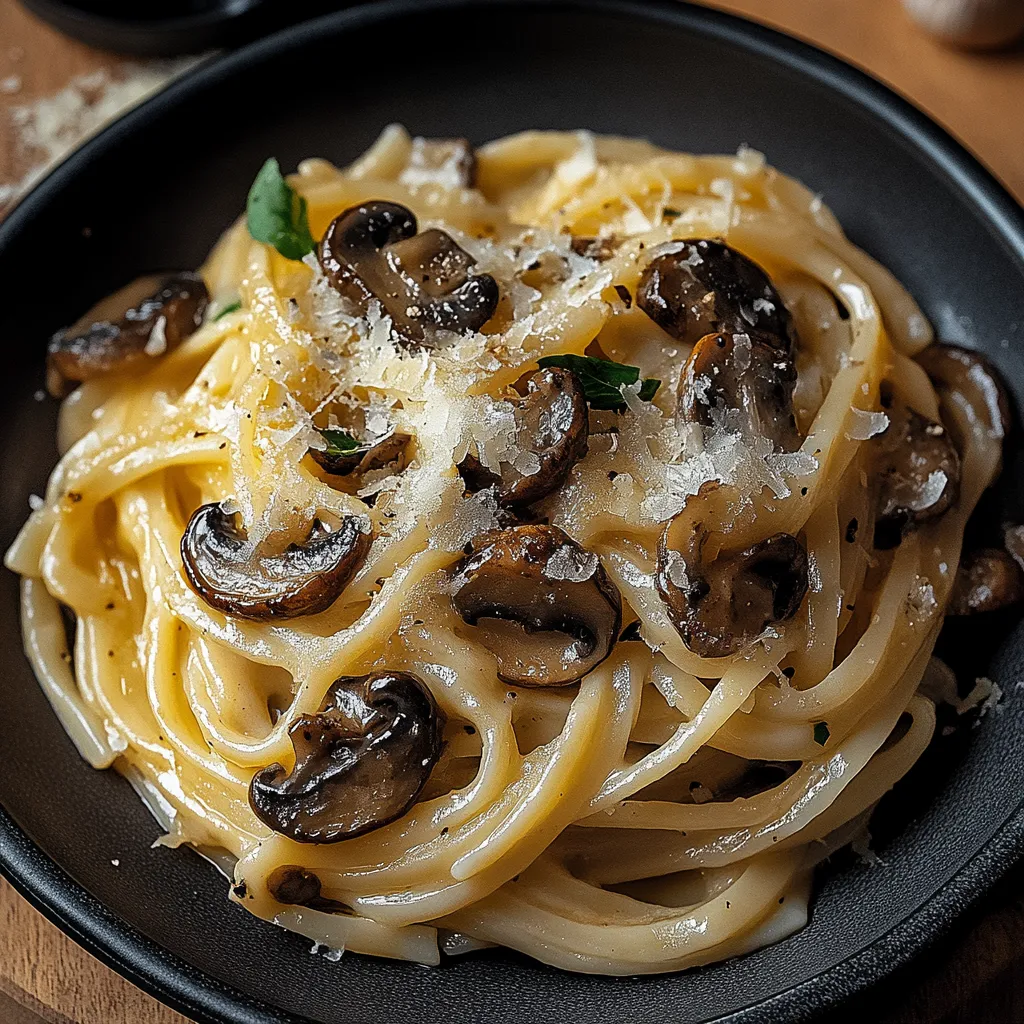 Bol de pâtes garni de champignons dorés.