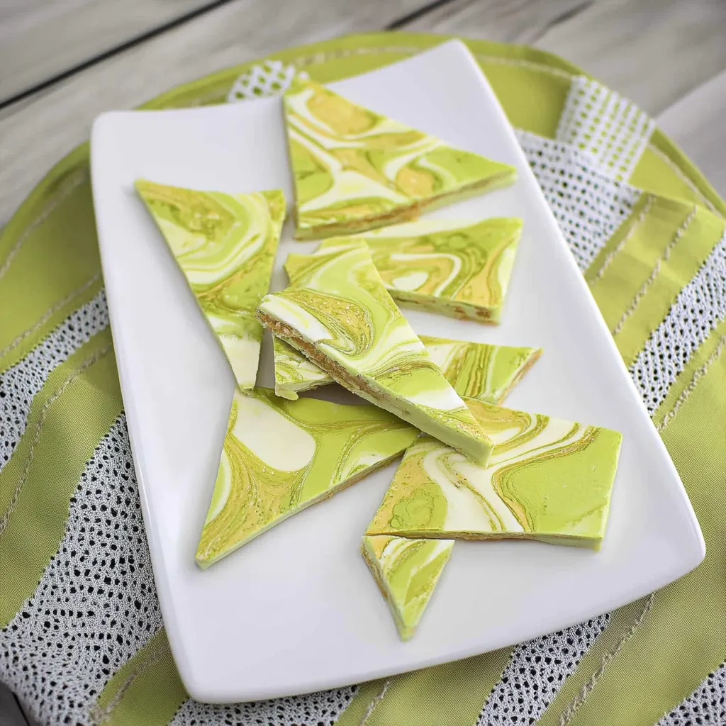 Une assiette blanche avec des gourmandises vertes et jaunes.