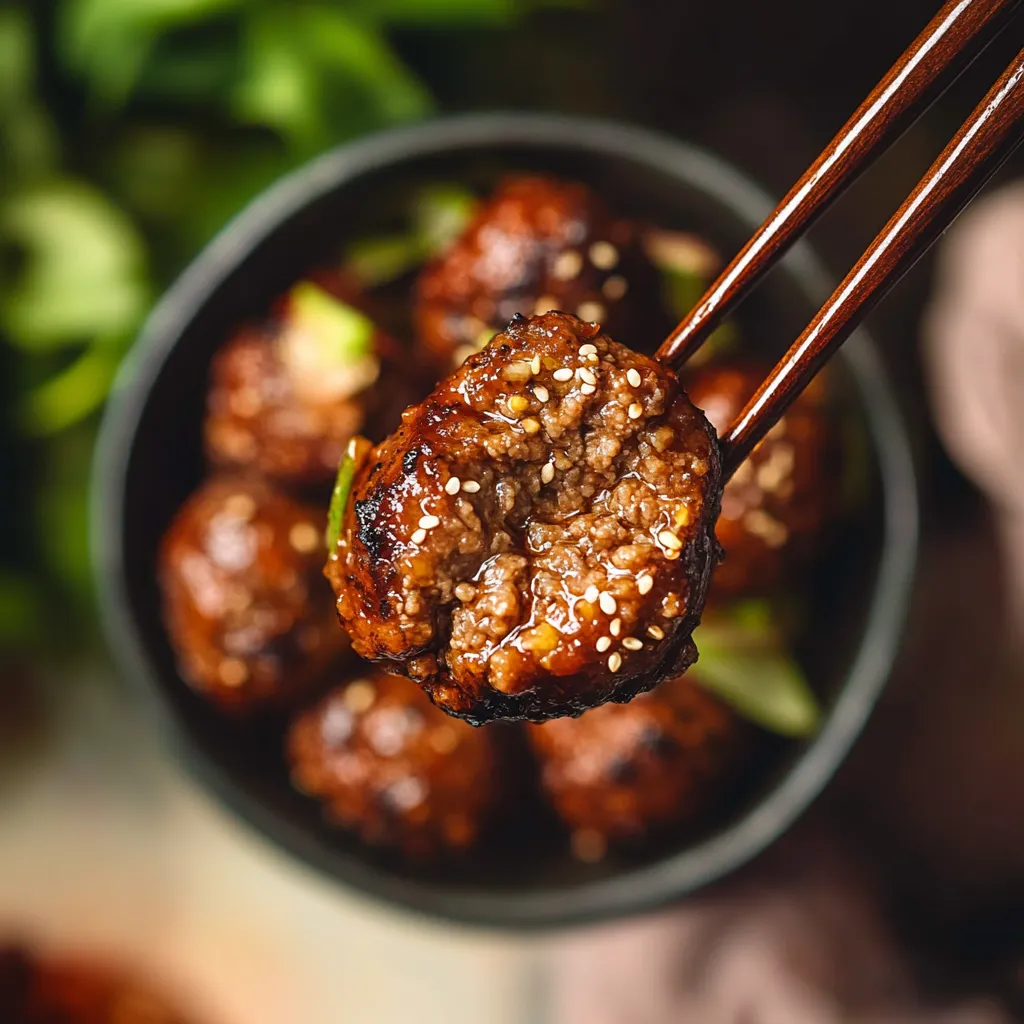 Un bol de boulettes servies avec des baguettes.