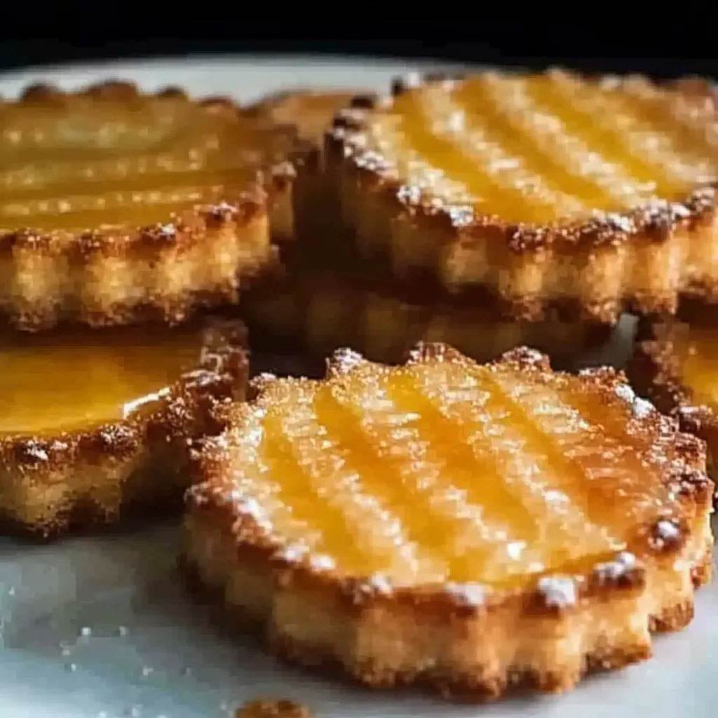 Une assiette de biscuits beurrés à la garniture jaune.