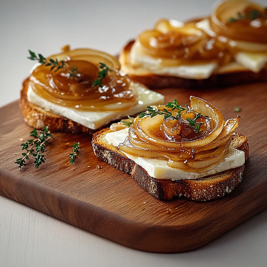 Deux tartines avec des oignons dessus.