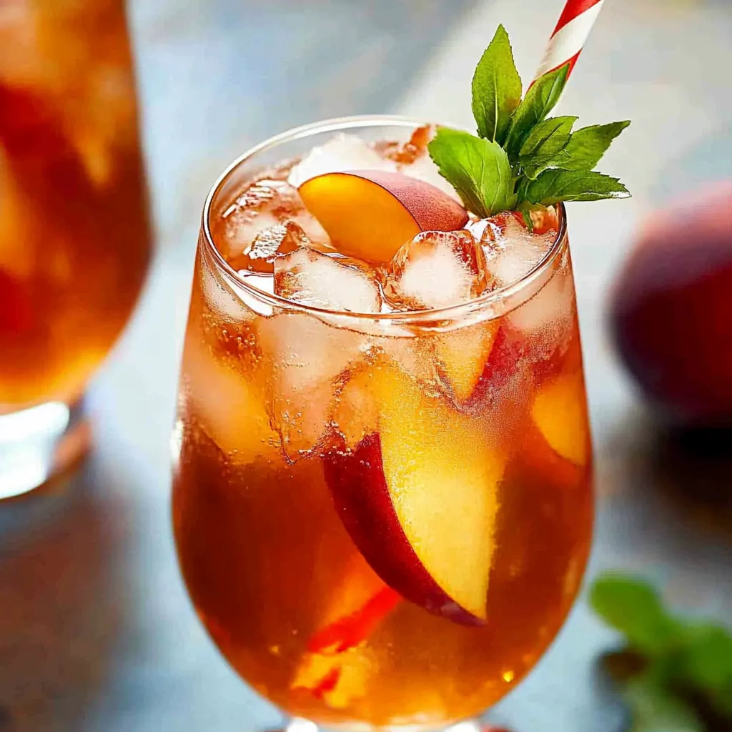 Un verre de thé avec une tranche de pomme dedans.