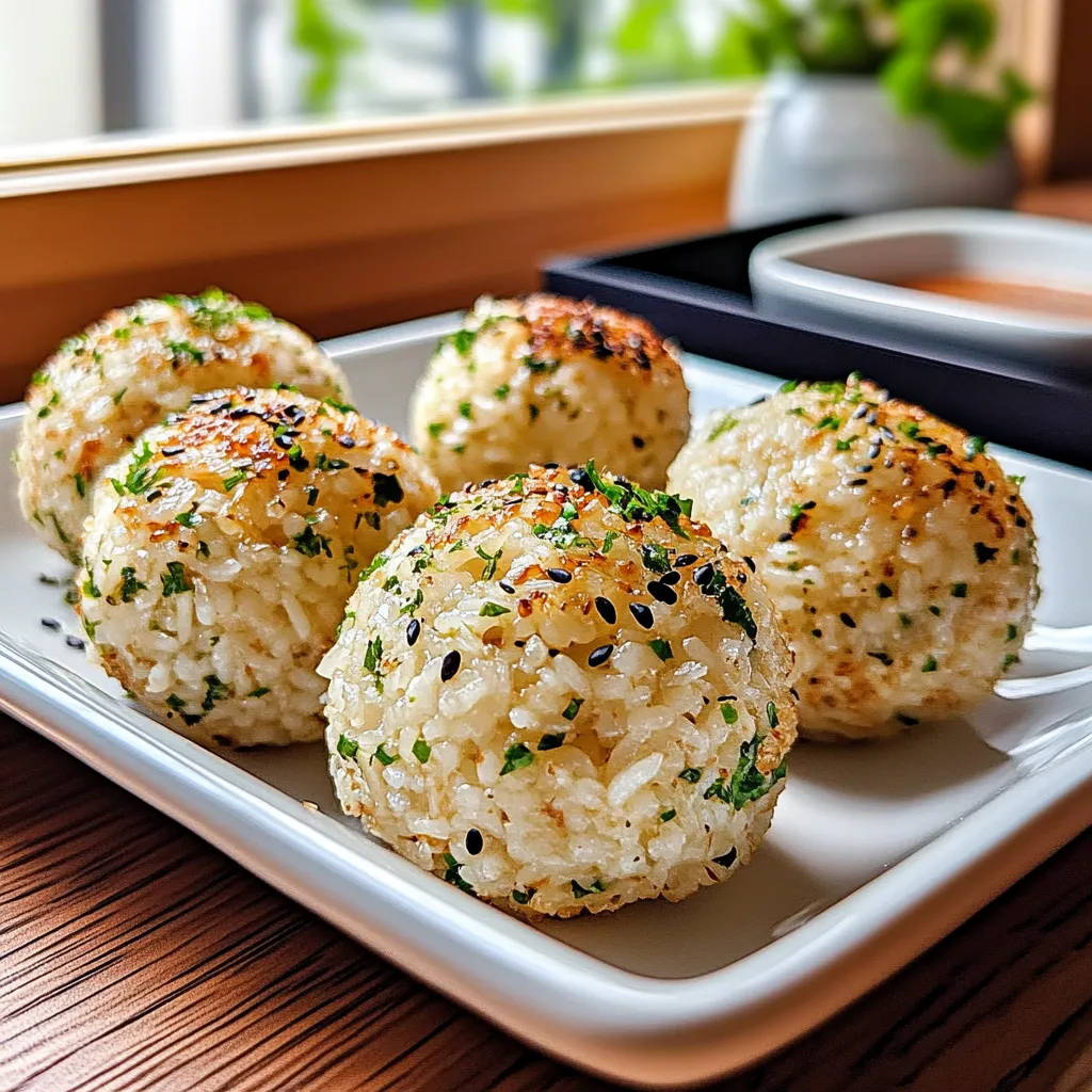 Assiette garnie de boules de riz saupoudrées de vert.