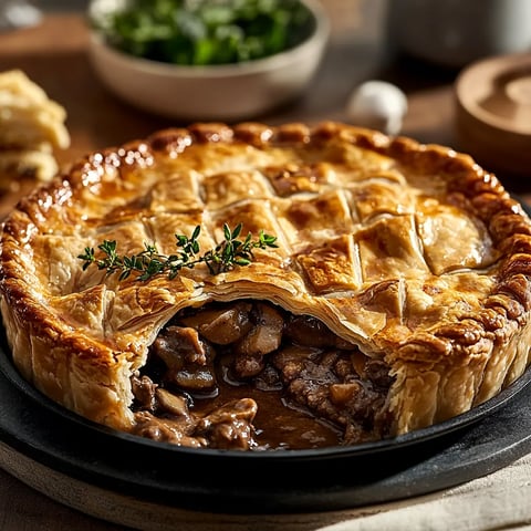 Tourte au bœuf et champignons