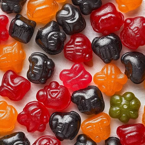Un sac rempli de bonbons gélifiés colorés en gros plan.