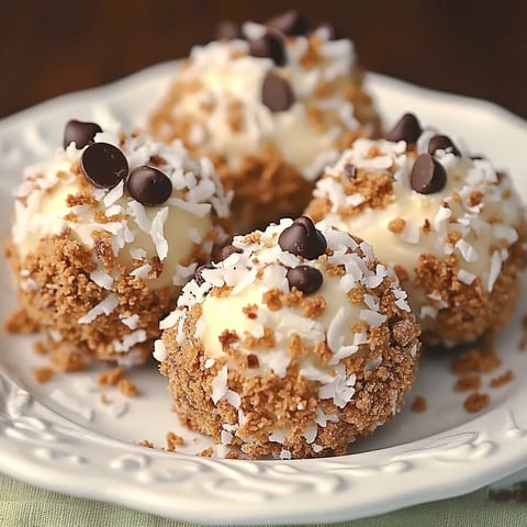 Une assiette de desserts garnis de chocolat et de noix de coco.