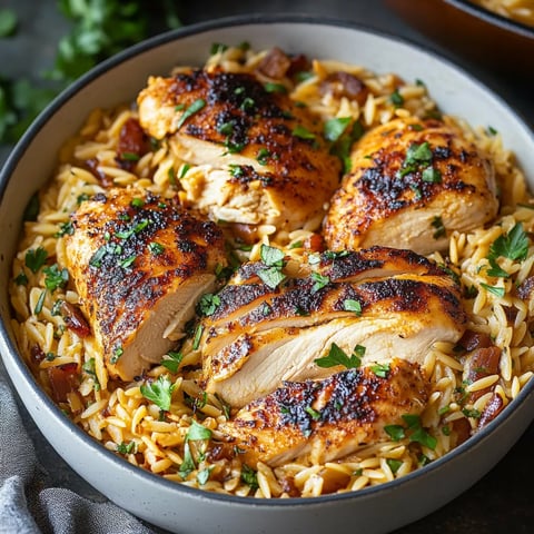 Un plat de riz avec poulet et herbes.
