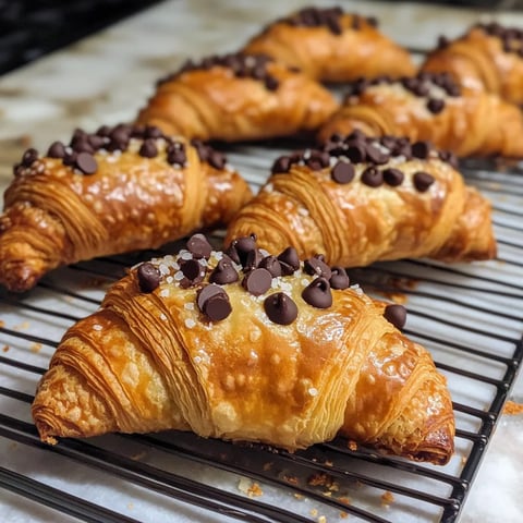 Plateau de croissants garnis de pépites de chocolat.