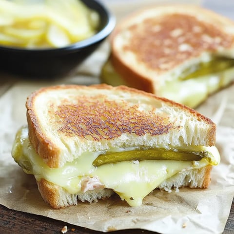 Un sandwich avec du fromage et des cornichons.