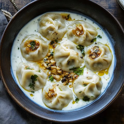 Bol de soupe avec raviolis.