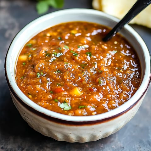 Un bol de soupe avec une cuillère dedans.