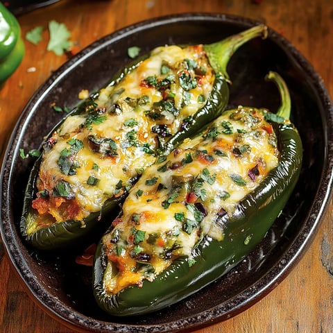 Deux tranches de piments farcis au fromage.