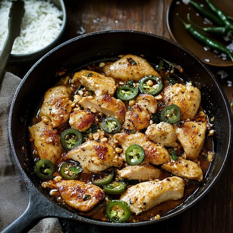 A pan of chicken with peppers and rice.