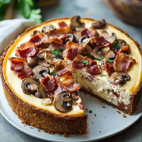 A slice of bacon and mushroom pizza.