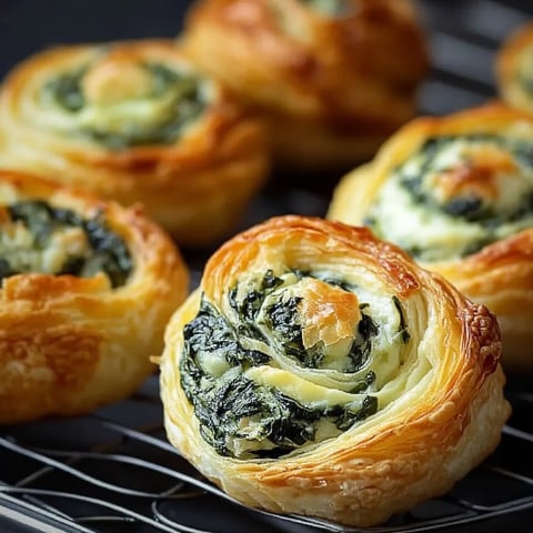 Un plateau de feuilletés garnis d'épinards.