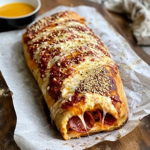 Un roulé pizza avec fromage et pepperoni.