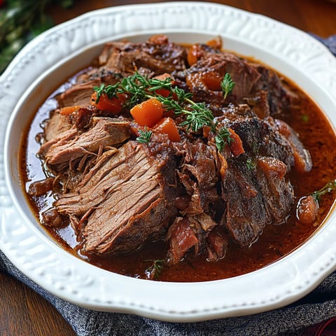 Une assiette de ragoût de bœuf avec carottes et persil.