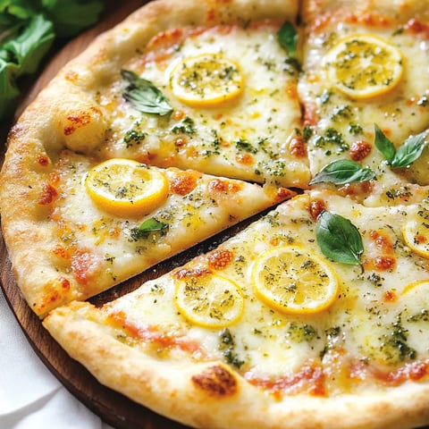 Une pizza avec des tranches de citron jaune sur le dessus.