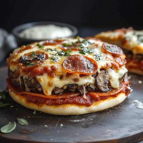 Une pizza garnie de pepperoni et champignons.