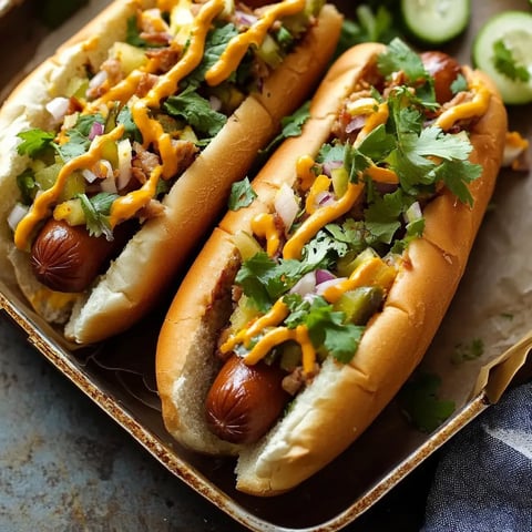 Two hot dogs with mustard and relish.