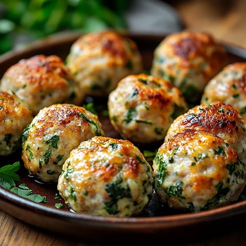 Une assiette de boulettes avec des verdures par-dessus.