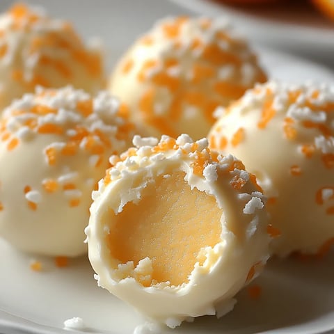 Une assiette de boules blanches et orange.