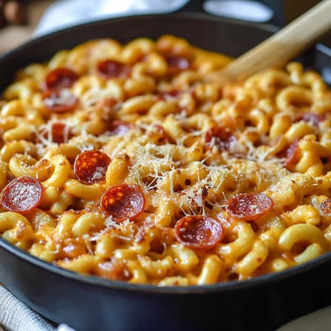 Un bol de macaronis au fromage avec pepperoni.