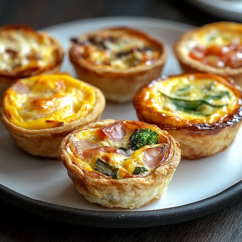 Une assiette de 6 mini-quiches de différentes saveurs.