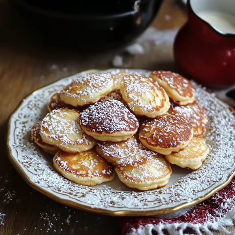 Une assiette de pancakes saupoudrés de sucre.