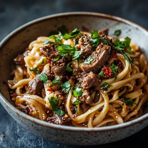 A bowl of noodles with meat and vegetables.